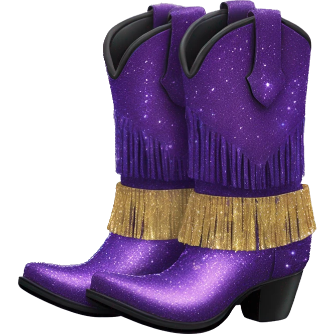Realistic royal purple fashion cowgirl boots with sparkly shiny glitter fringe on them. emoji