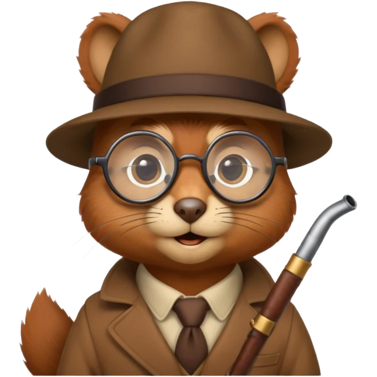 écureuil détective avec des lunettes rondes et une pipe, style emoji Apple emoji