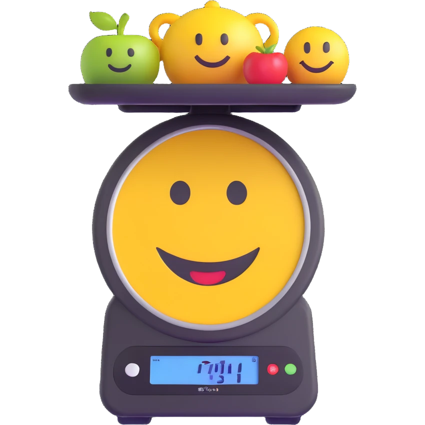 kitchen scale with a cheerful smiley face on the display emoji