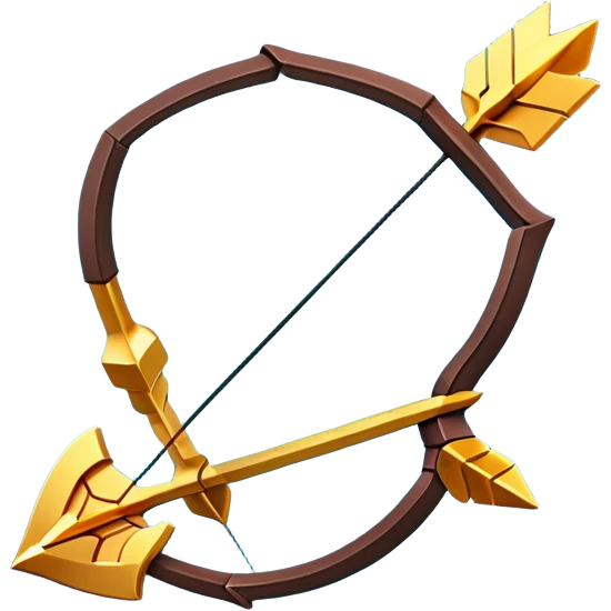 Clash of Clans aesthetic: Cinematic Playful Pixel 3D Bow & Arrow Portrait Emoji, rendered in a 3D vector-style similar to standard emojis with minimal shading and bold, simplified shapes. A compact, distinct form with signature details, softly glowing with a pixelated adventure charm. Simplified yet unmistakably iconic, highly detailed and consistent, glowing with a soft radiance and high shine. Stylized with a touch of classic pixel-art charm and a soft glowing outline, capturing the essence of a beloved gaming relic with a friendly, playful manner! emoji