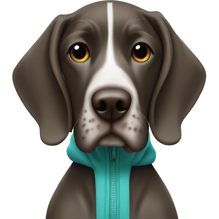 German pointer wearing a turquoise hoodie emoji