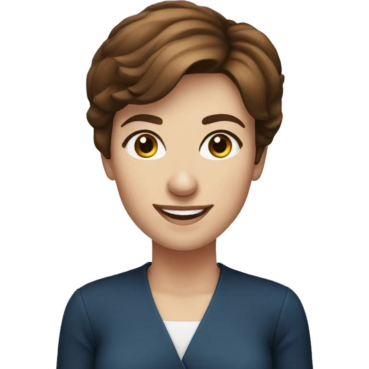 professional short brown haired woman smiling blue eyes emoji