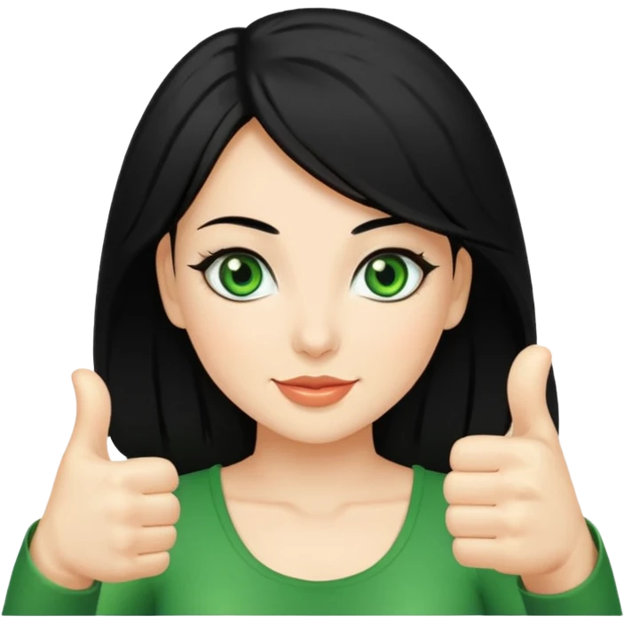 Sexy lady with black hair and green eyes thumbs up emoji