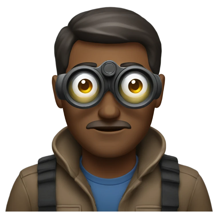 man with shorter dark brown hair with binoculars emoji