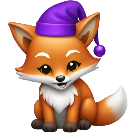Baby fox with purple Santa hat sitting next to purple Christmas tree   emoji