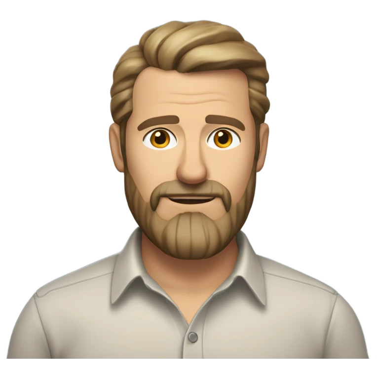 middle aged english man, short slicked back hair dark blonde, dark blonde medium length size full beard, in a smart unbuttoned shirt. emoji