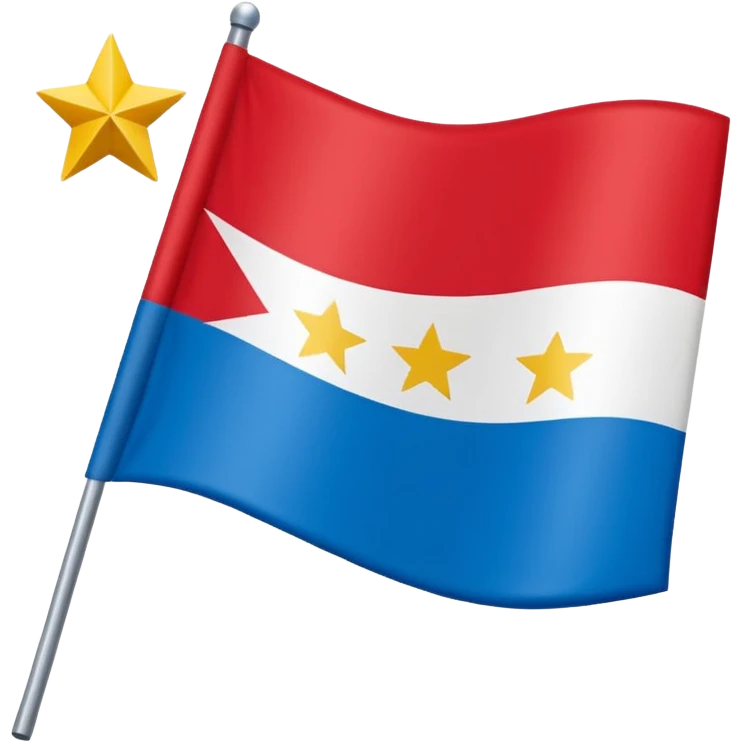 Bandeira vermelha, com um retângulo branco na diagonal cortando toda a bandeira, e uma estrela azul no centro emoji