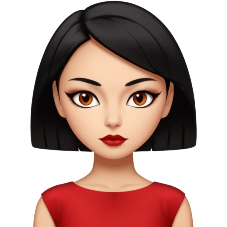 Chica Otaku con delineado gatita con vestido rojo y pelo semi corto negro súper sexy emoji