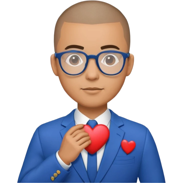 Buzz cut Latino with glasses with blue suit with a heart in hand  emoji