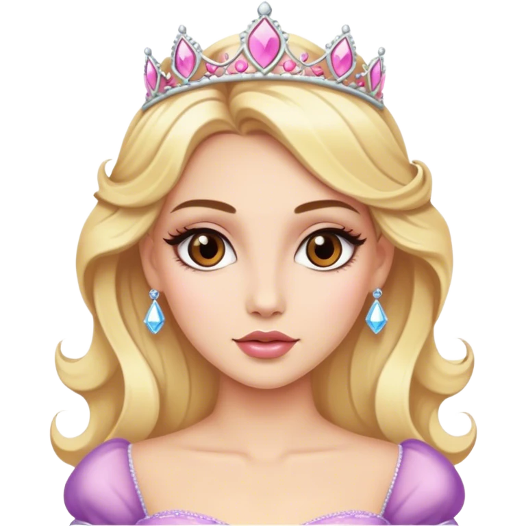 blonde model with brown eyes, luxury makeup, princess emoji