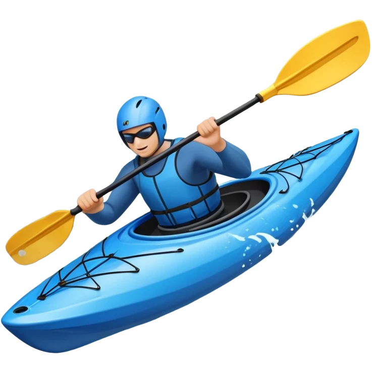 An icon showing a close-up of a kayak gliding over rippling water, with a double-bladed paddle in motion and splashes around. The sleek shape of the boat and dynamic strokes highlight the speed and precision of kayaking. Transparent background emphasizes the energy of the sport. emoji