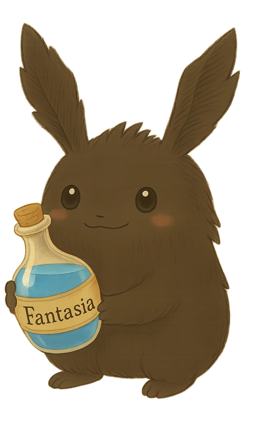 Change the liquid in the bottle to a vibrant blue color, maintaining the ghibli style and transparency. emoji
