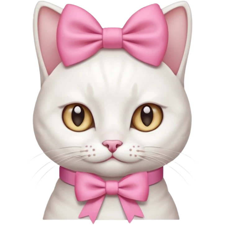 A white cat wearing a pink bow emoji