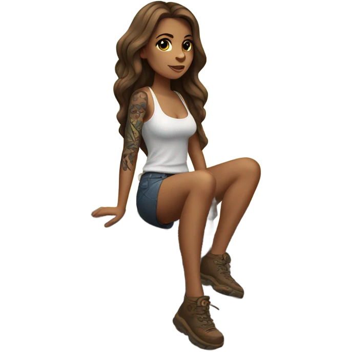 Beautiful tattooed woman long brown hair climbing rocks emoji