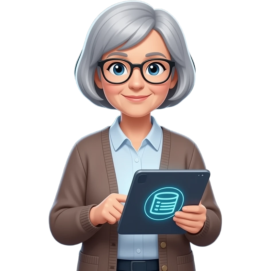 old woman with database emoji