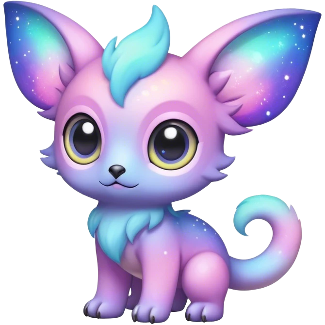 Cute cool colorful pastel nebula fantasy animal hybrid Fakemon full body, big eyes, adorable emoji