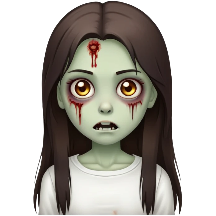 cute girl zombie with long dark brown straight hair and a white top emoji
