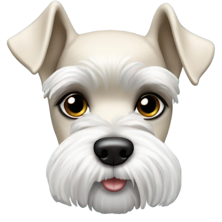 Cream colored miniature schnauzer sniffing powdered sugar emoji