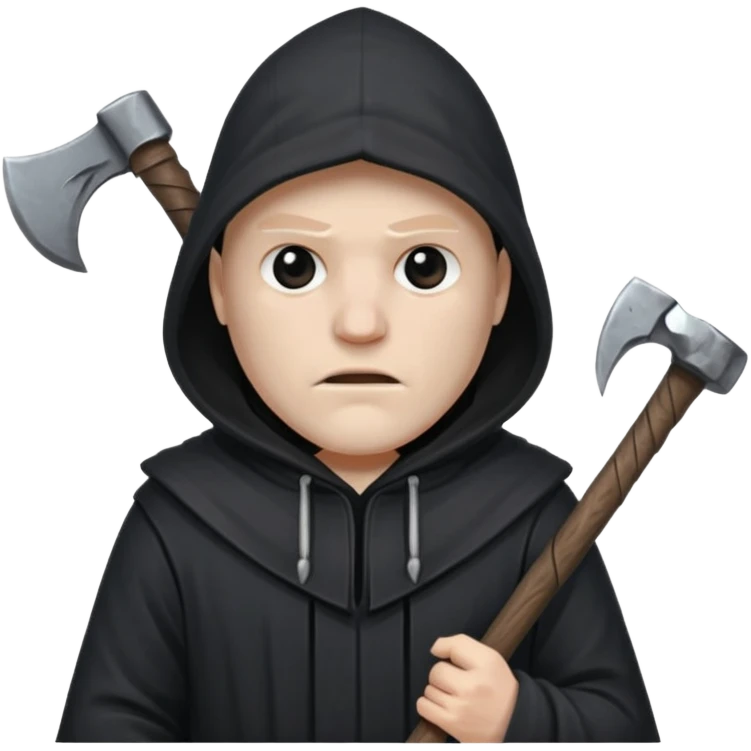 an executioner with a black hood and an axe in his hand emoji
