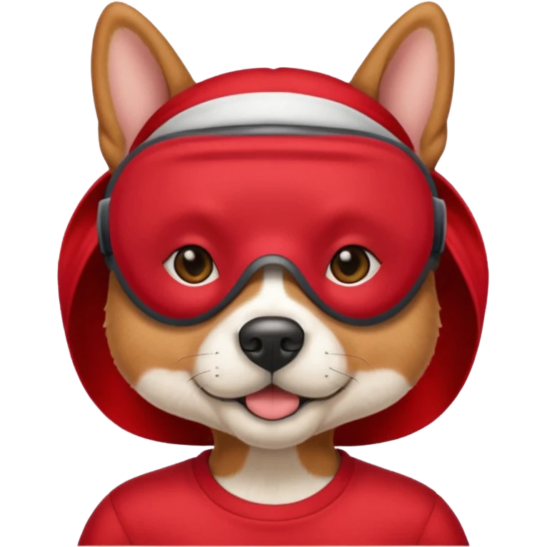 a dog with red sleep mask and wearing red shirt emoji