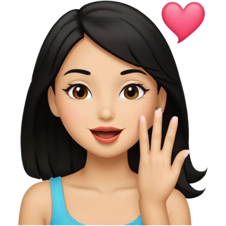 Girl with black hair blowing kiss emoji