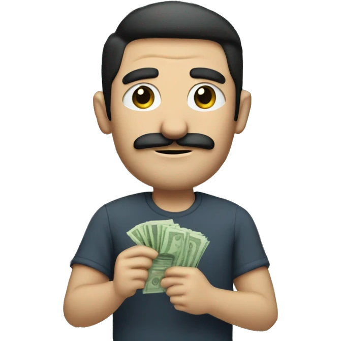 dark hair dark eye man with short mustache holding money emoji