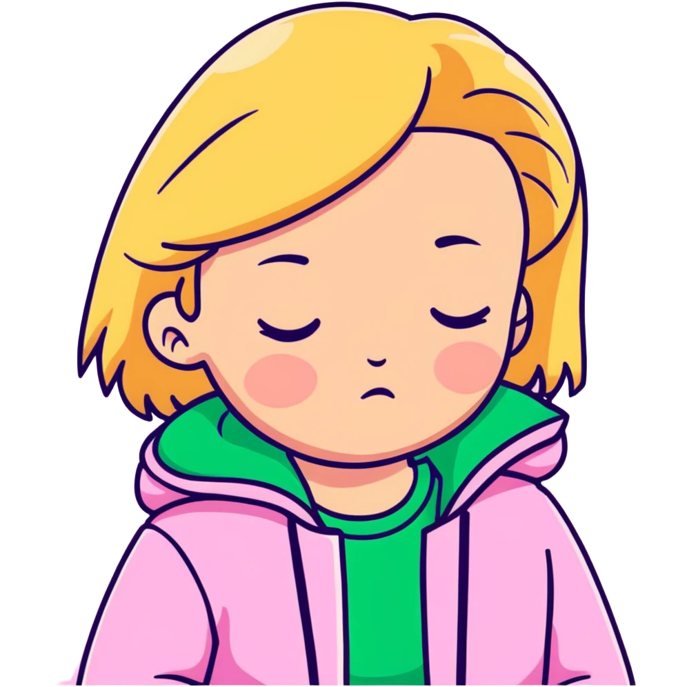blonde girl with sleepy eyes wearing pink jacket emoji