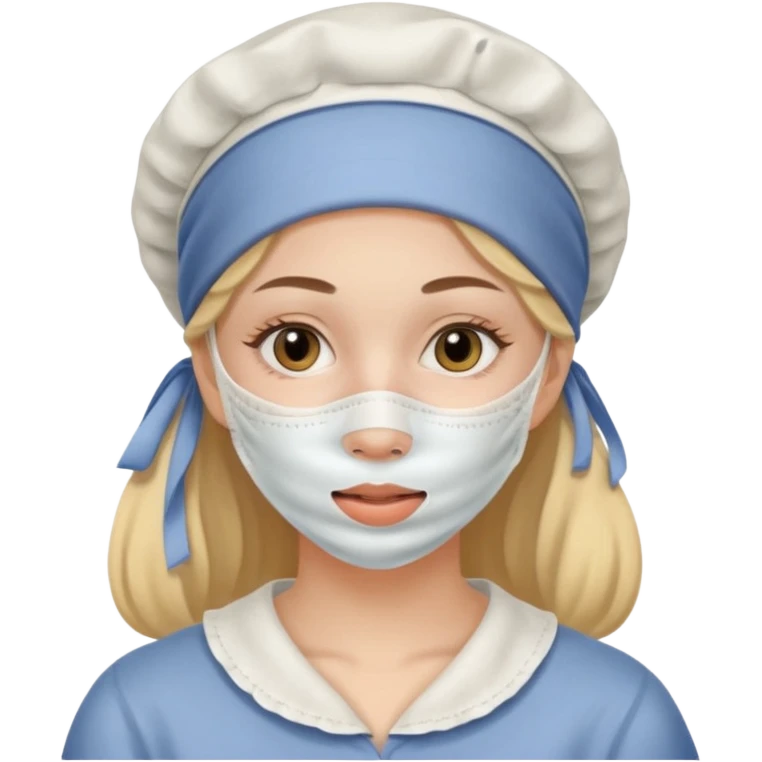 19 year old woman with a bonnet doing her skincare  emoji