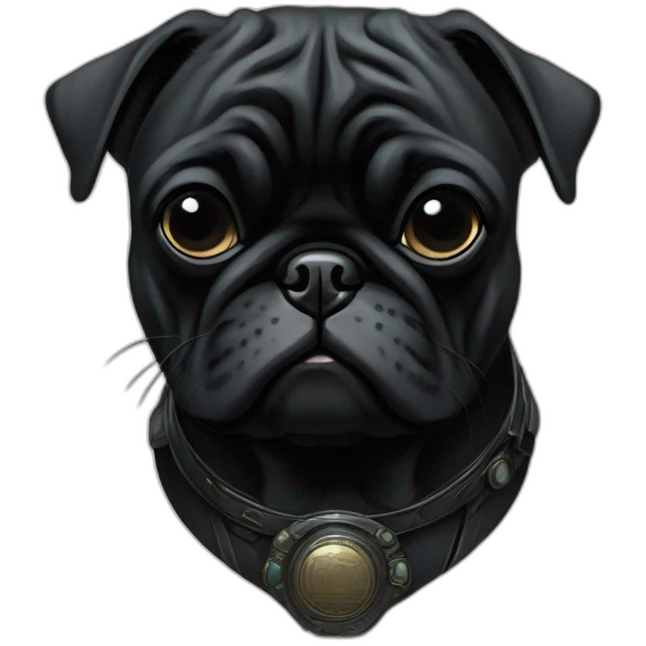 A cyberpunk black pug in Art Nouveau style during 1910 emoji