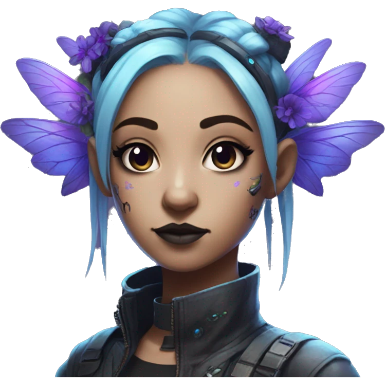 cyberpunk fairy with purple and blue floral buns emoji