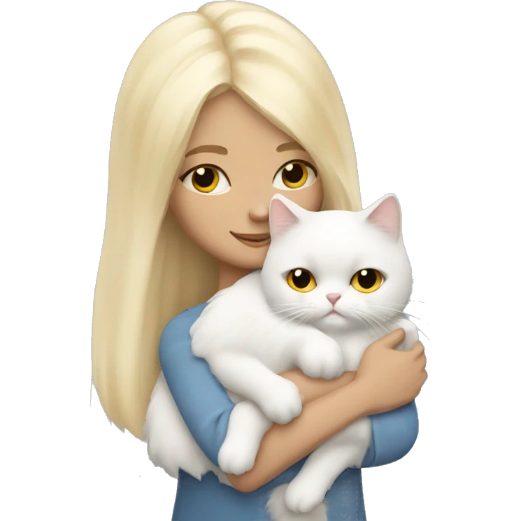 Blonde girl snuggling white Persian cat emoji