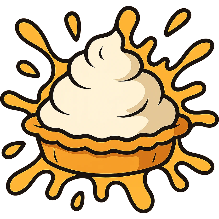 flat toon style cream pie splat, bold colors, simple shapes emoji