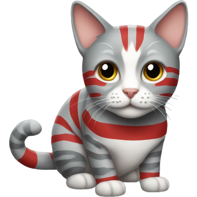 gray cat with red and white stripes  emoji