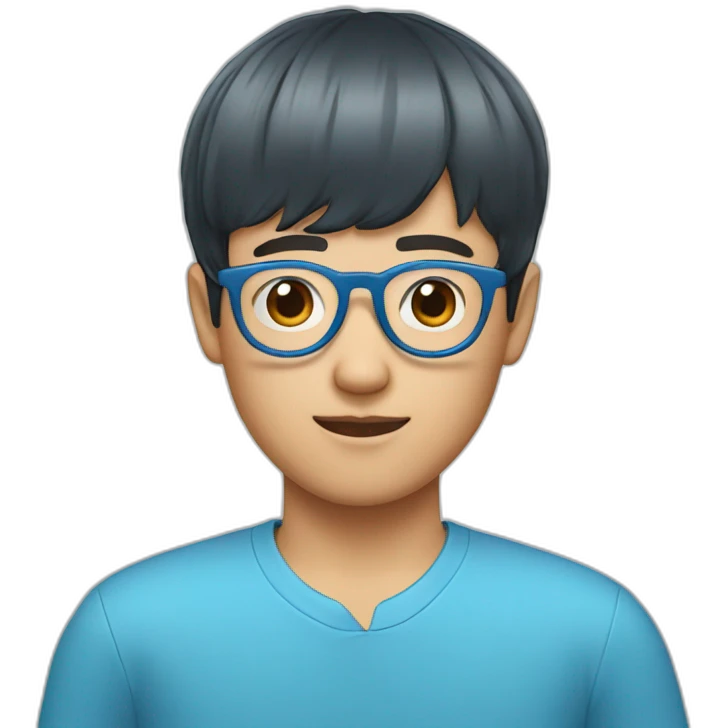 Chinese man bowl cut with glasses blue shirt emoji