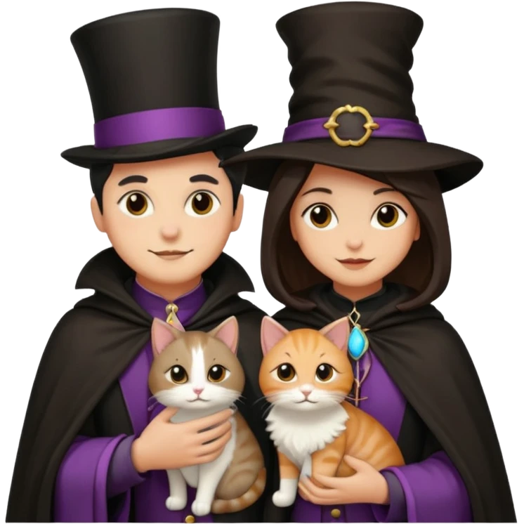 magician couple and their pet cat emoji