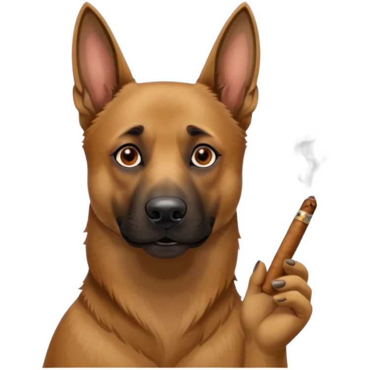 Perro belga malinois con un cigarro emoji