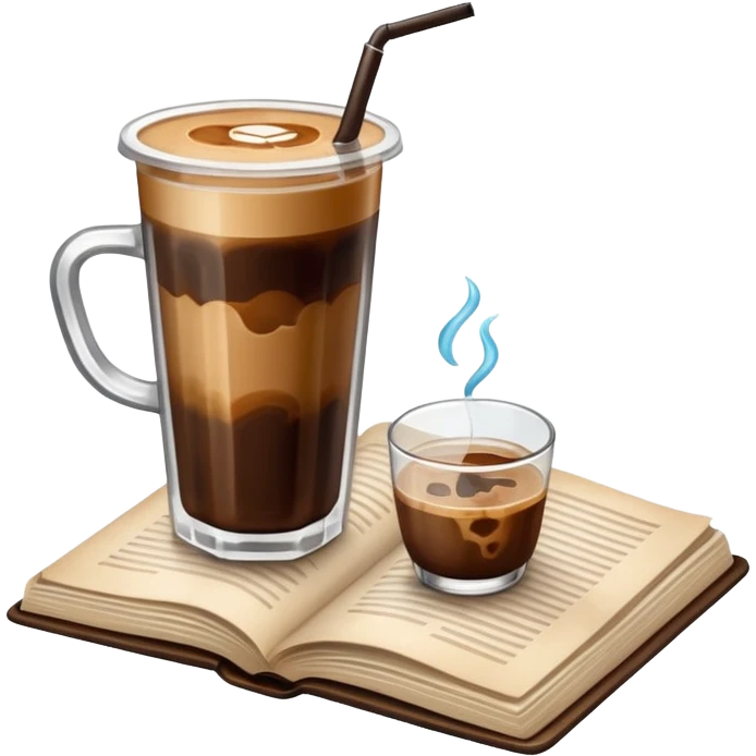 Iced coffee next to book emoji
