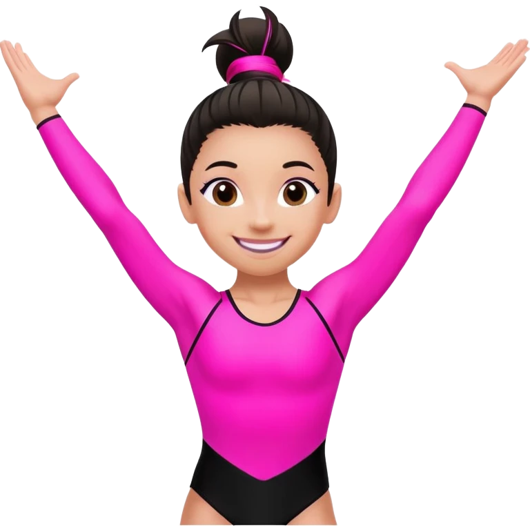 "A gymnast in neon pink and black outfit with a smile and a look of surprise (normal skin) emoji