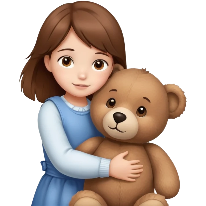 a little girl (brown hair, brown eyes) hugging a big teddy bear (bigger than the girl) emoji