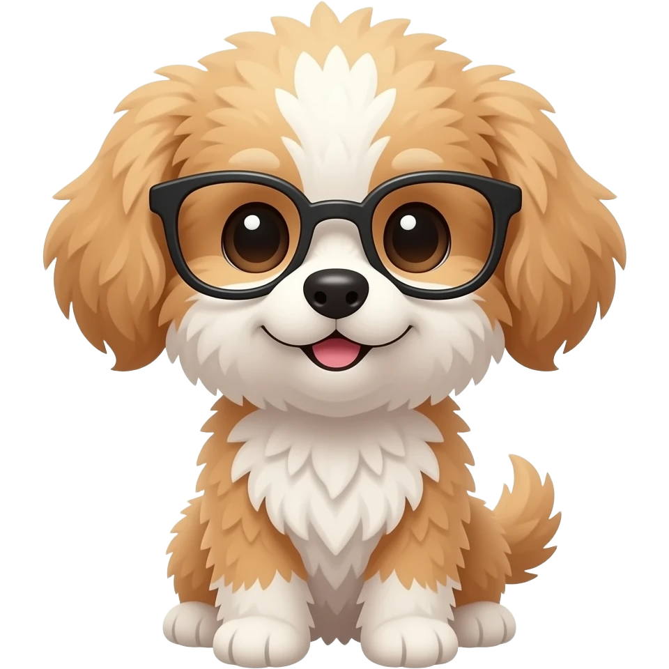 Very small fluffy cutty dog, wearing glasses emoji