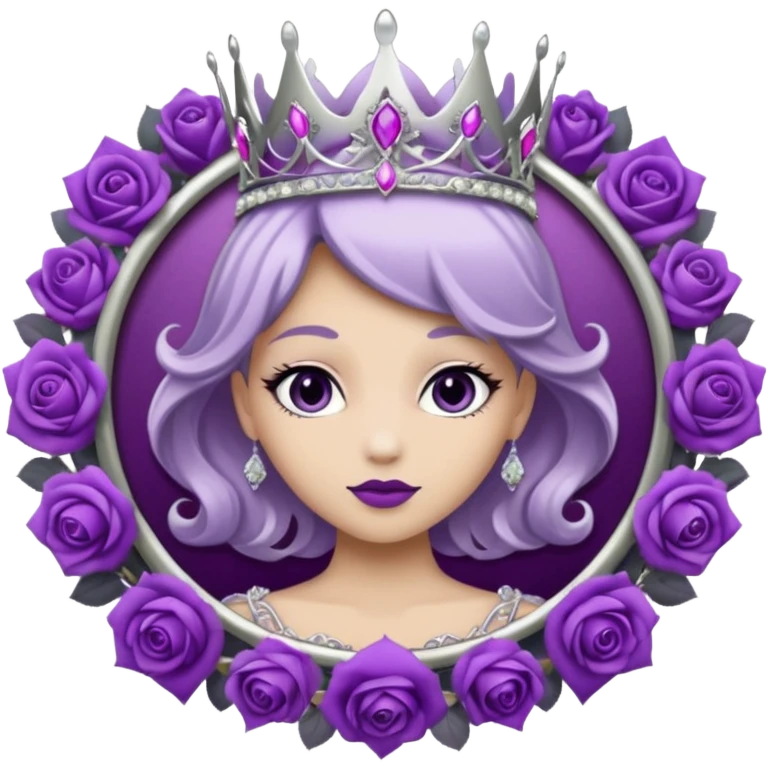 Purple shadow rose silver circle plaque with silver tiara emoji