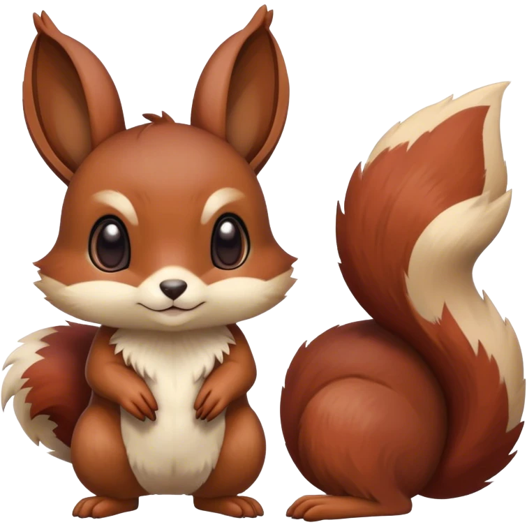 Cute cool animal hybrid Fakemon full body, dark-red-brown, beige, squirrel-eevee-bunny emoji