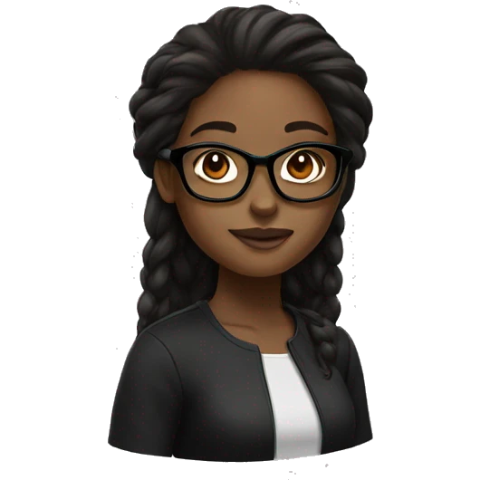 a black girl with long brown hair and black glasses emoji