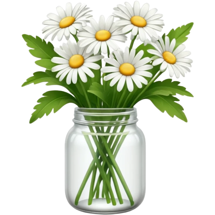 bouquet of daisies in a glass jar, green emoji