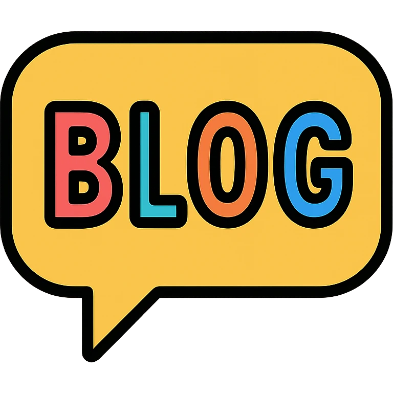speech bubble with the word 'blog' in bright colors, clear and cheerful icon style emoji
