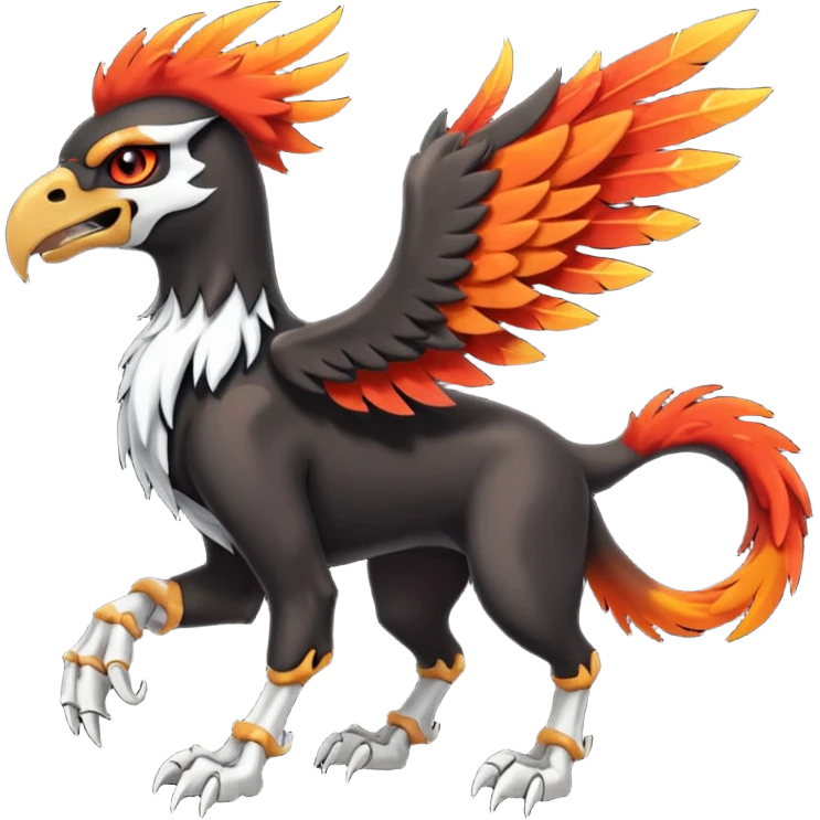 Volcanic Blazing Fiery Evil Skeletal Beaky Feathery Hot Cool Houndoom-Gryphon-fusion (full body) emoji