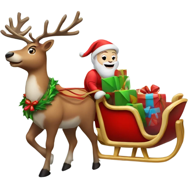 Reindeer pulling a Christmas sleigh behind it emoji