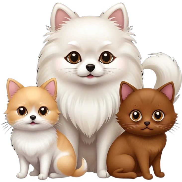 White pomeranian , black cat and Brown cat emoji