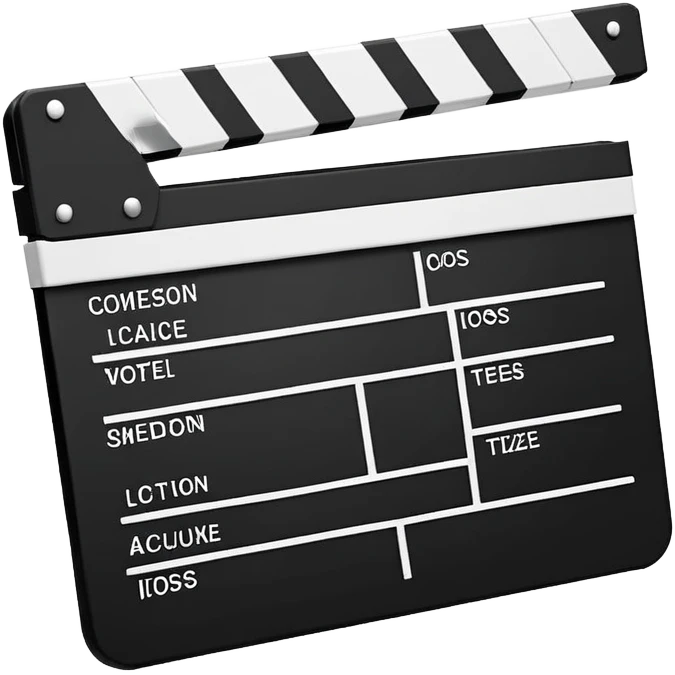 Ultra minimal black and white film clapperboard with simple stripes, clean iOS emoji style, reduced to basic geometric shapes emoji