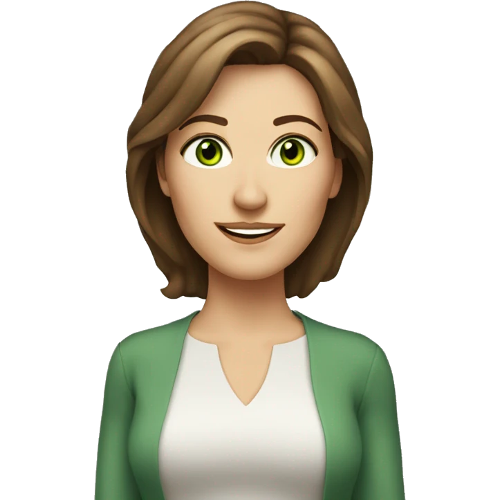 pretty middle age caucasian woman with brown hair and green eyes emoji